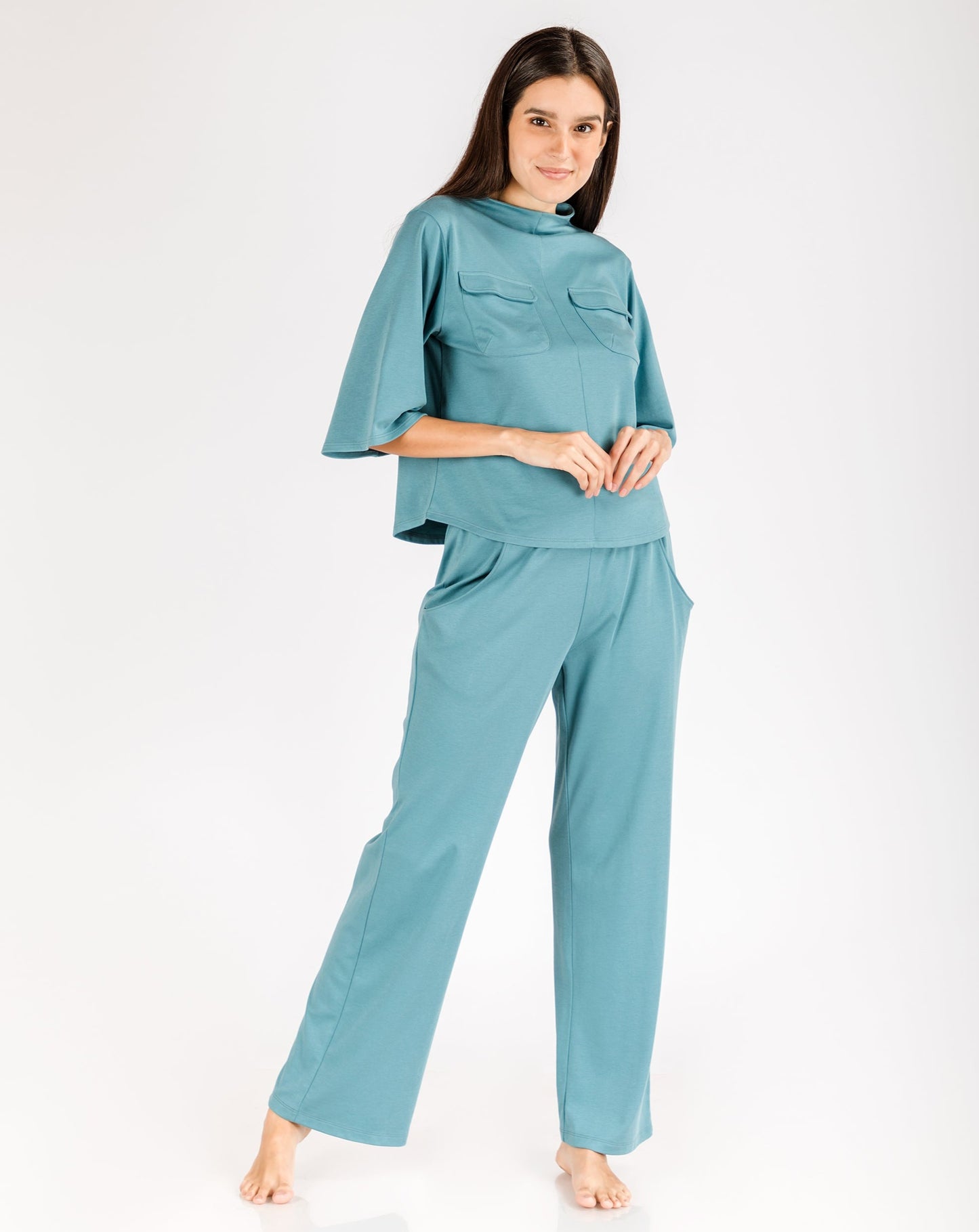 women_s-pajama-set-Straight-pant-and-cami-with-wide-sleeves-storm blue-Lavender-Dreams