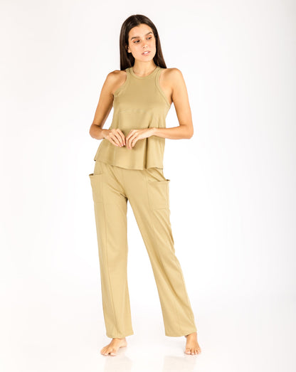 women_s-pajama-set-Straight-pant-with-pocket-detail-and-racer-neck-top-olive-Lavender-Dreams