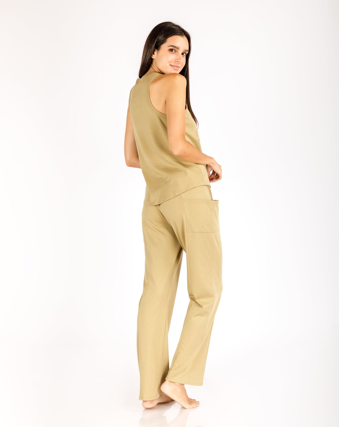 women_s-pajama-set-Straight-pant-with-pocket-detail-and-racer-neck-top-olive-Lavender-Dreams